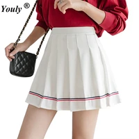 pleated color stripe high waist short skirt women 2022 a line skirt student school skirt elegant sexy party skirt