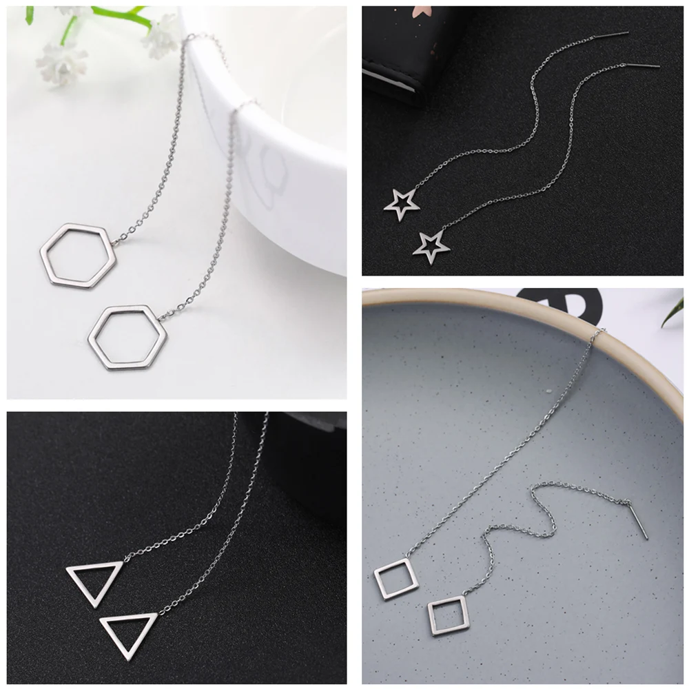 Серьги подвески Lemegeton с длинной цепочкой геометрические треугольные