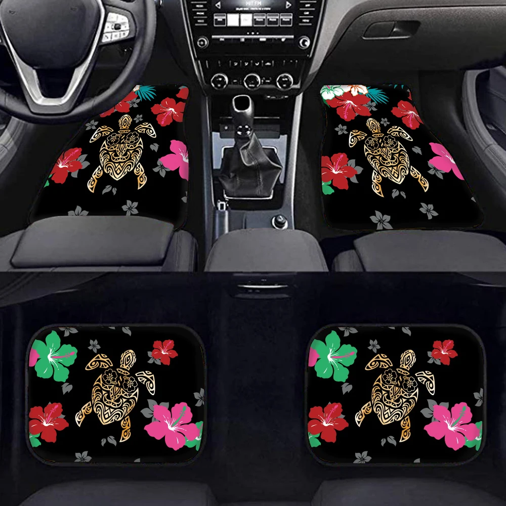 

INSTANTARTS Turtles Hibiscus Set of 4 Floor Mat for Cars Front and Rear Car Floor Mats Elastic Car Mats Washable Auto Floor Mats