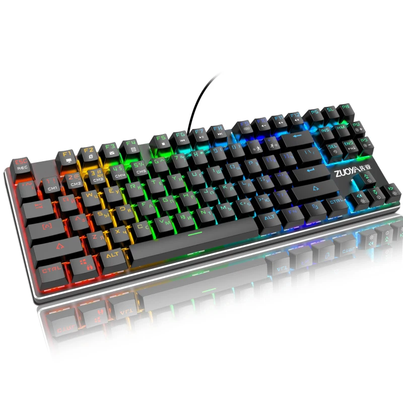 ZUOYA игровая механическая клавиатура, светодиодный, с подсветкой, анти-ореолы, синий/красный/черный переключатель, Проводная игровая клавиатура, русская/английская для ноутбука