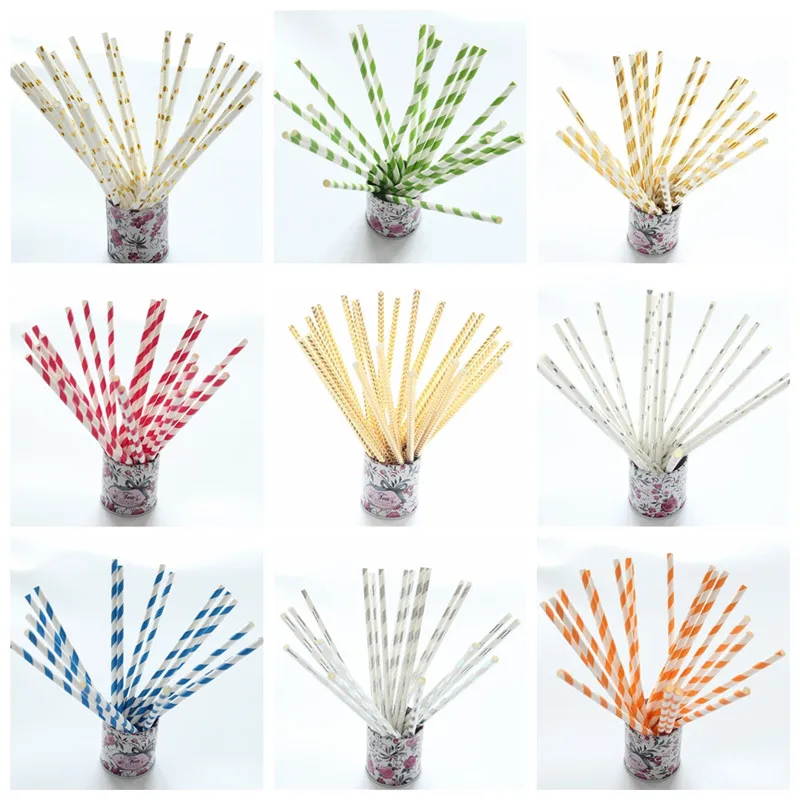 Одноразовые Бумага соломинки Винтаж полоса питьевые соломки для детей подарок
