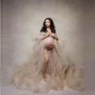 Очаровательное Пышное Тюлевое Платье для фотосессии с оборками и длинным шлейфом, женские пышные платья для беременных, размера плюс