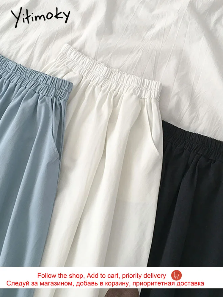 

Yitimoky White Knee-Length Skirt for Women Spring 2021 High Waist Office Lady A-Line New Korean Loose Pockets Skirts Hot Sale