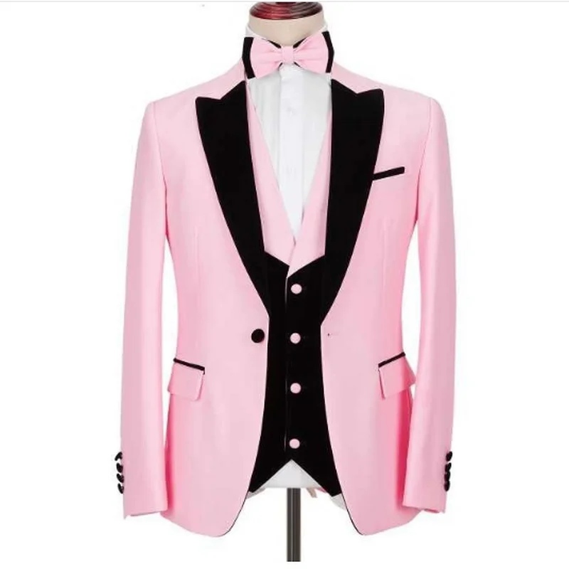 

2020 Tailor Made Pink Men Suits Slim Fit Wedding Prom Blazer Costume Homme 3 Piece Male Dress Groom Tuxedo (Jacket+Pants+Vest)