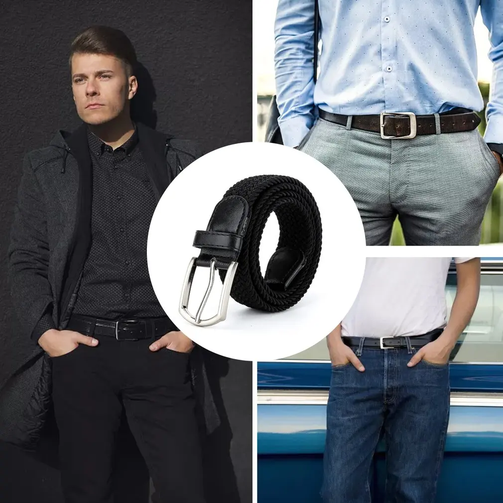 

Men Women Elastic Stretch Waist Belt Black Canvas Stretch Braided Elastic Woven Leather Belt Wide Hot Metal Stretch Men's Belts
