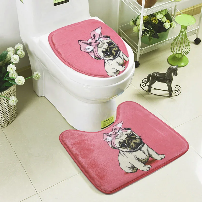 

2Pcs/Set New Cute Rabbit Print Toilet Covers + Foot Pad Washroom Absorbent Non-slip Foot Mats Home Bathroom Decorative Products