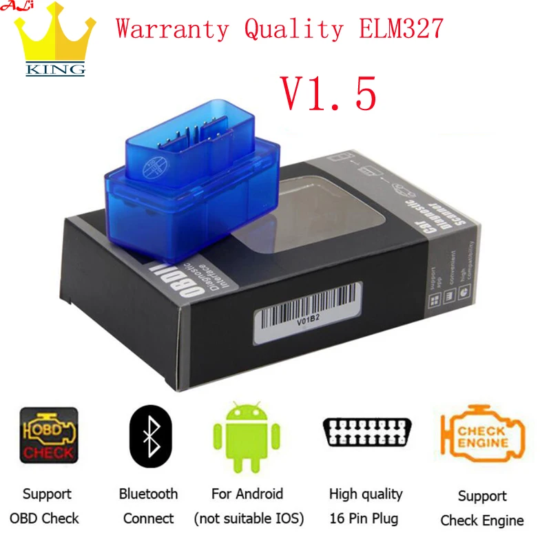 V1.5 with box Bluetooth мини ELM327 V1.5 OBD сканер elm327 код читателя автомобиля диагностический инструмент - Цвет: V1.5 with box