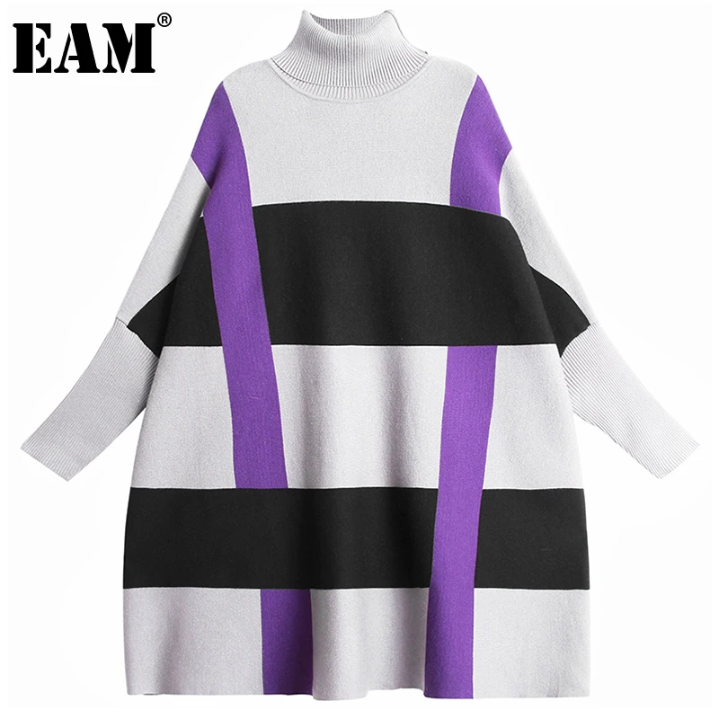 

[EAM] Большой размер, серый вязаный свитер, свободный крой, водолазка с длинным рукавом, женские пуловеры, новая мода осень-зима 2022 1DE4567