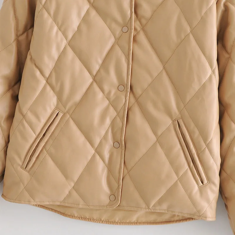 

Women's Jacket PU Round Neck Single Breasted Aviator Plaid Chic Korean Harajuku Fashion Simple Female Coat