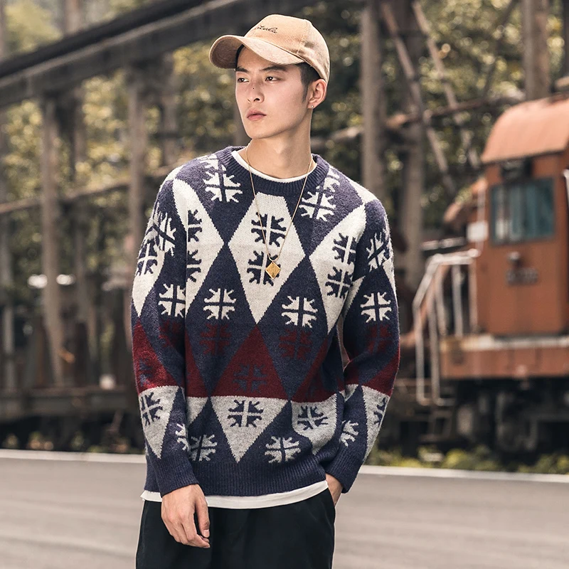 Мужские пуловеры с круглым вырезом для влюбленных на осень и зиму трикотажная