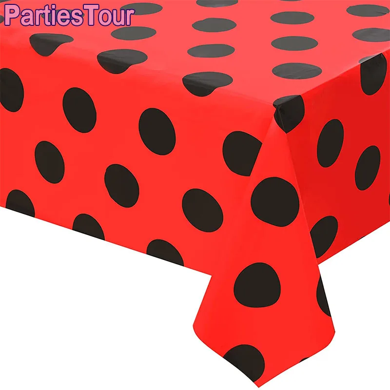

Ladybug Party Tablecloth Red Ladybug Dot Tablecloth Waterproof Plastic Table Cover for Ladybug Theme Baby Shower Party Supplies