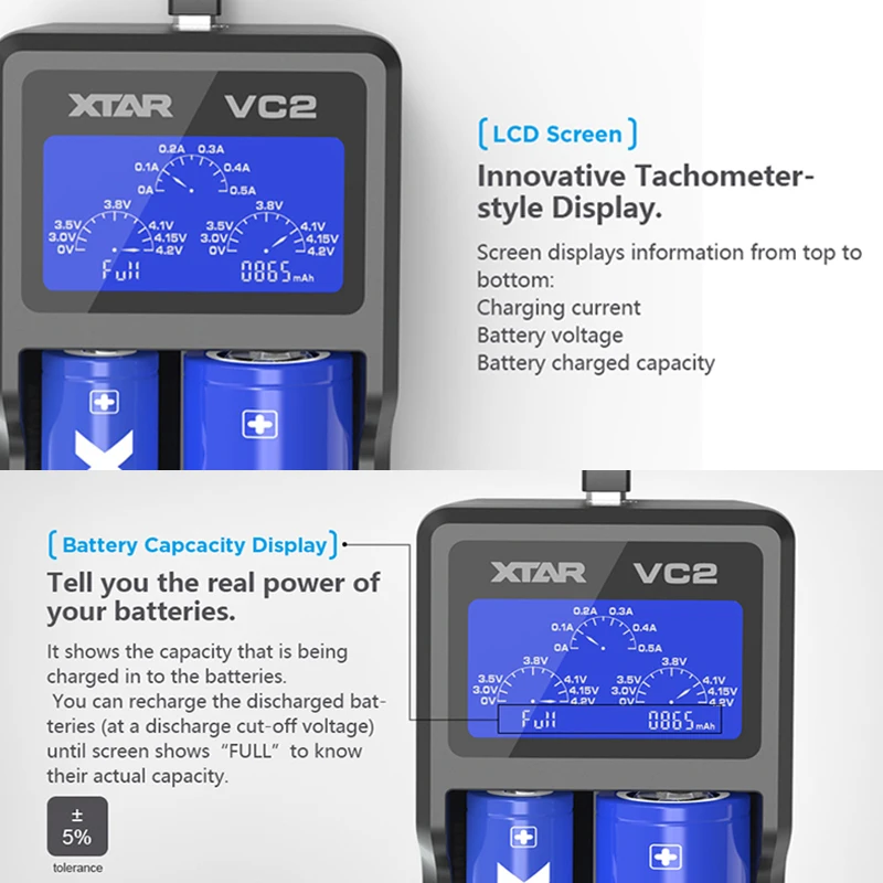 xtar vc2 18650 battery charger test batteries capacity display usb charger for 10400 26650 li ion battery 21700 18650 charg free global shipping