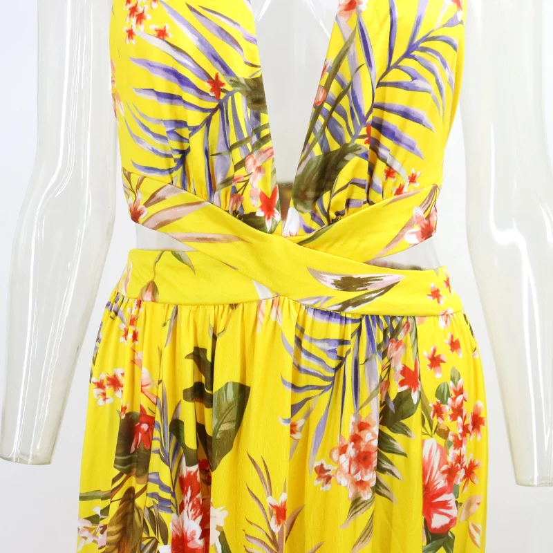 Элегантное желтое платье с открытой спиной и v образным вырезом|Женские платья| |