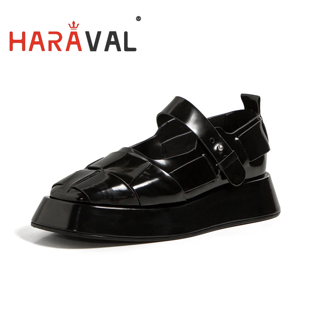 

HARAVAL Women Pumps Shoes Thick Heels Genuine Leather Elegant Fashion Black White Office & Career Solid Buckle Strap B287