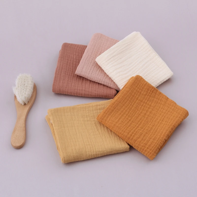 

Baby Square Towel Feeding Bib with Newborn Hair Brush Set Infant Soft Cotton Face Washcloth Handkerchief