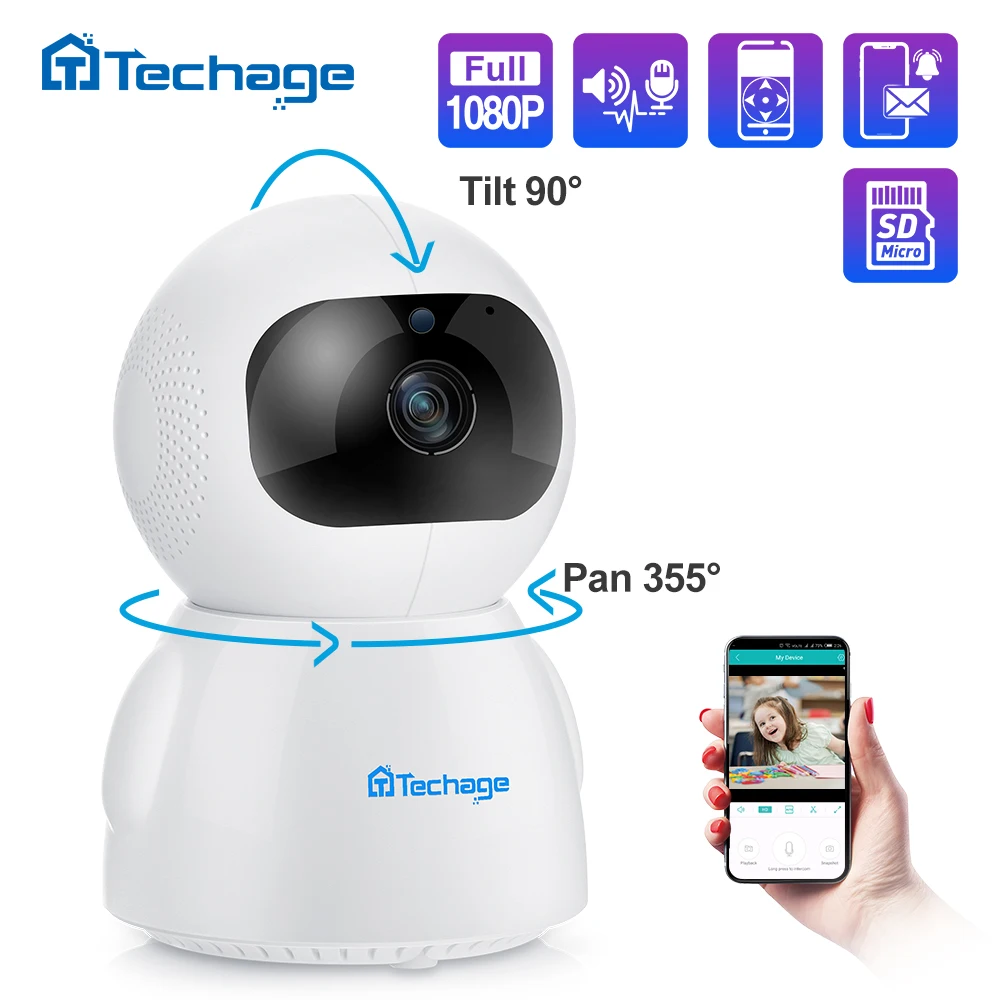 Techage 1080P Беспроводной IP Камера Видеоняни и радионяни 2MP Крытая купольная камера