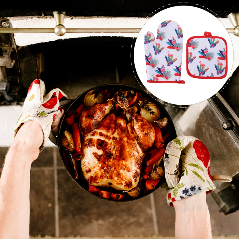 

4pcs Heat Resistant Oven and Mat Kit Pot Holder Oven Mitt Anti-scald Pad