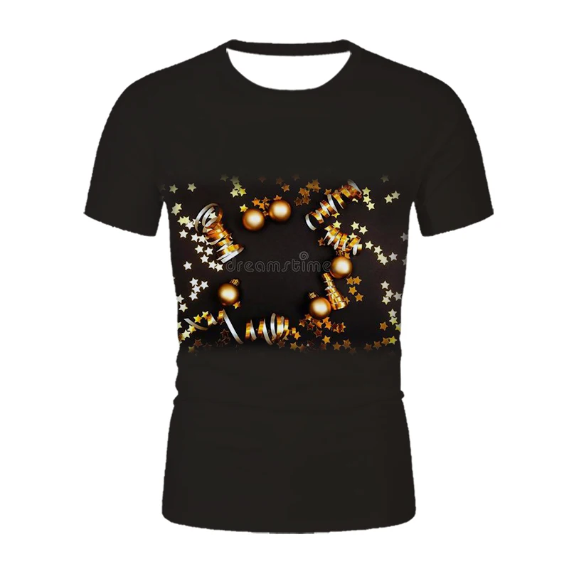 

2021 Cartoon Santa Claus Snowman Gift Christmas Tree Print Men's T-shirt Short Sleeve Round Neck Casual Gift T-shirt Funny Top