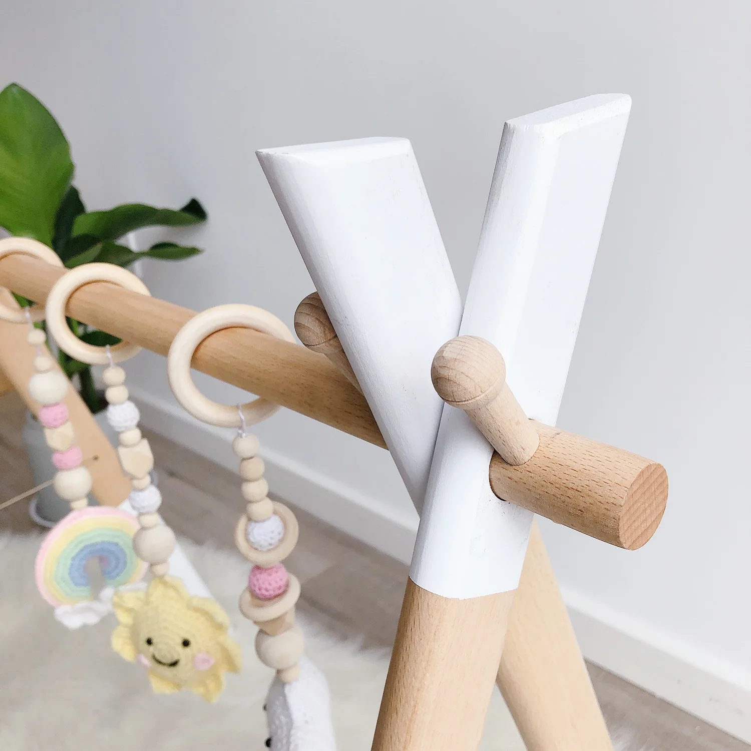 3PC Baby Gym Wood Crochet Cloud Sun Teething Toy Play Gym Set Toys For Newborn Kids Room Hanging Pendant Decor Baby Shower Gift