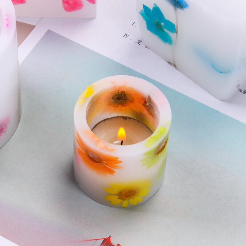 Свечи формы Стакан высушенные цветы выдолбленные подсвечники пластиковые
