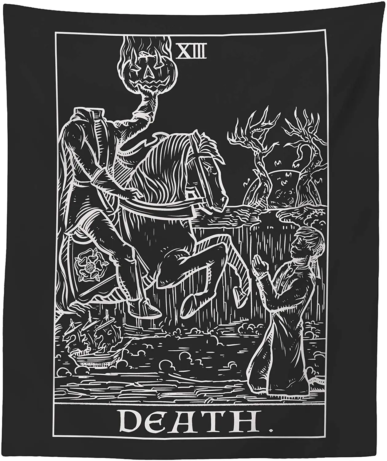 Death Tarot Card Tapestry - Headless Horseman - The Legend of Sleepy Hollow Gothic Halloween Home Decor