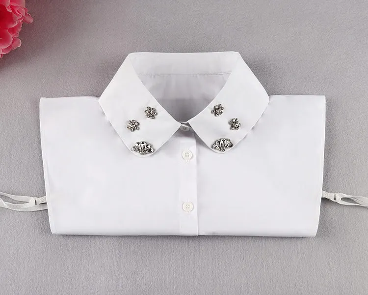 Винтажный воротник с бусинами для женщин белый однотонный хлопковый/шифоновый