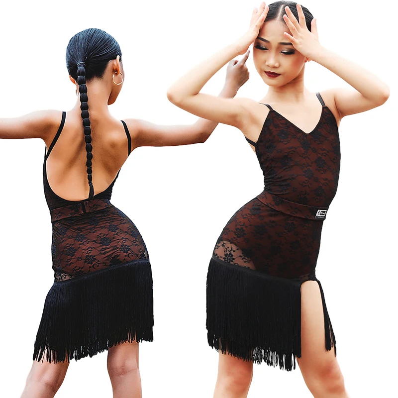 Платье для латиноамериканских танцев девочек детская летняя одежда тренировок