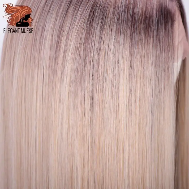 Elegant MUSES омбре с темными корнями платины прямые синтетические Синтетические волосы на кружеве парик Термостойкое волокно природные для Для женщин парики