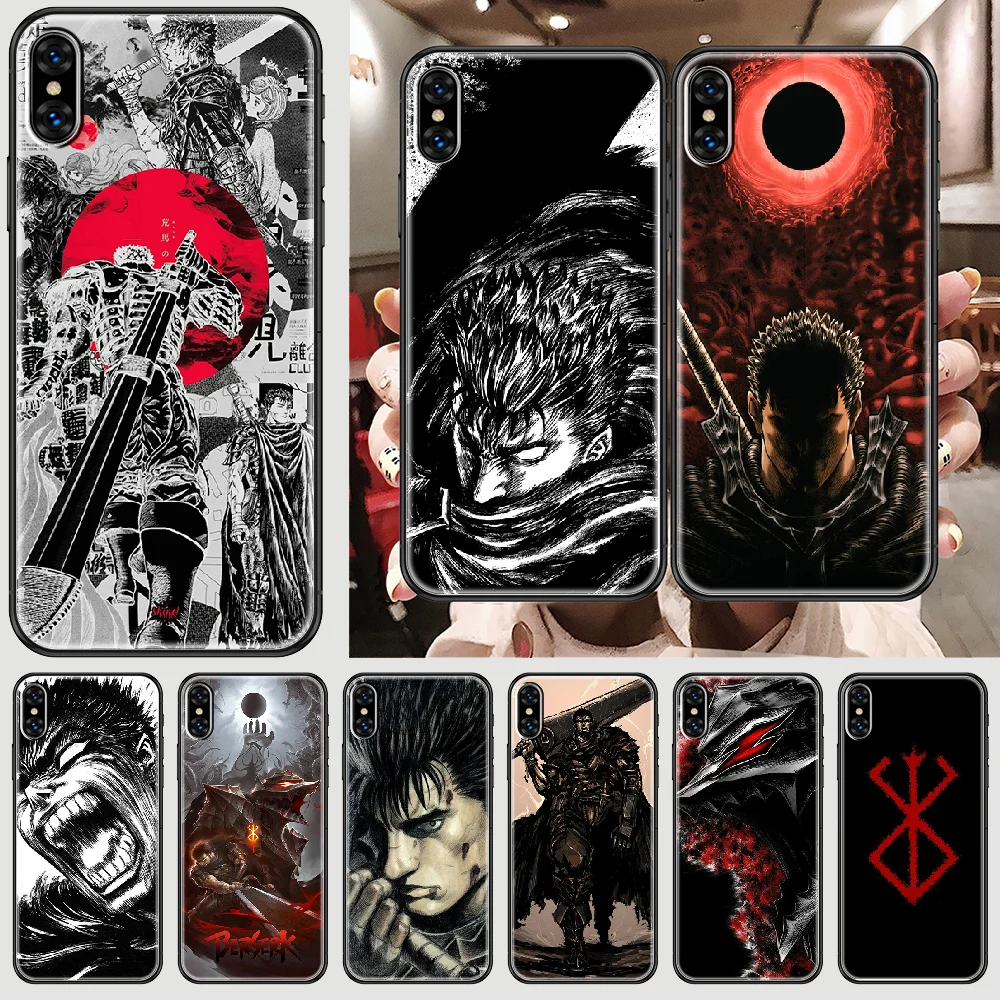 Чехол для телефона с рисунком аниме берзер iphone 5 5s se 2 6 6s 7 8 12 mini plus X XS XR 11 PRO MAX черный