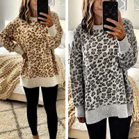 fall 2020 new loose ladies sweatshirt collar long sleeve casual hoodie leopard print womens pullover top