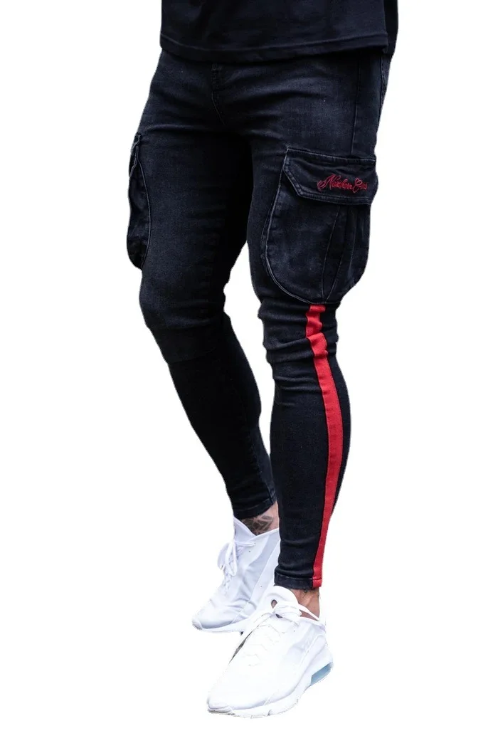 

New Men's White Slim Hole Leggings Paint Ribbon Jeans