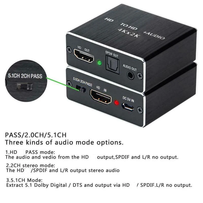Аудиоадаптер VAORLO HDMI SPDIF + 3 5 мм аудиоадаптер |