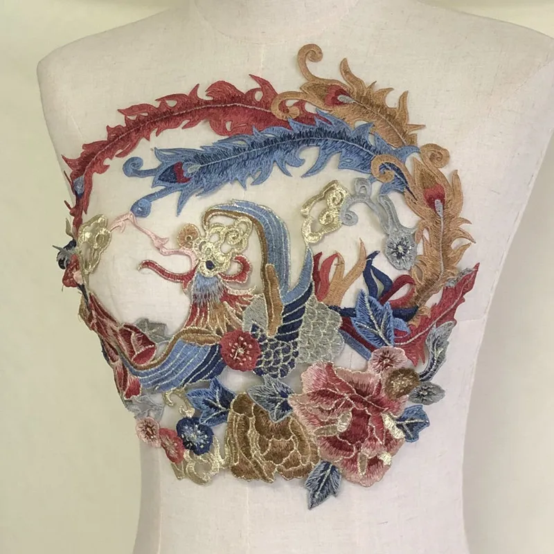 

1Ps Colorful large Round Phoenix Bird Embroidery Patch Chinese Style Applique Sewing Clothing Robe Dress Decor Accessory Diy