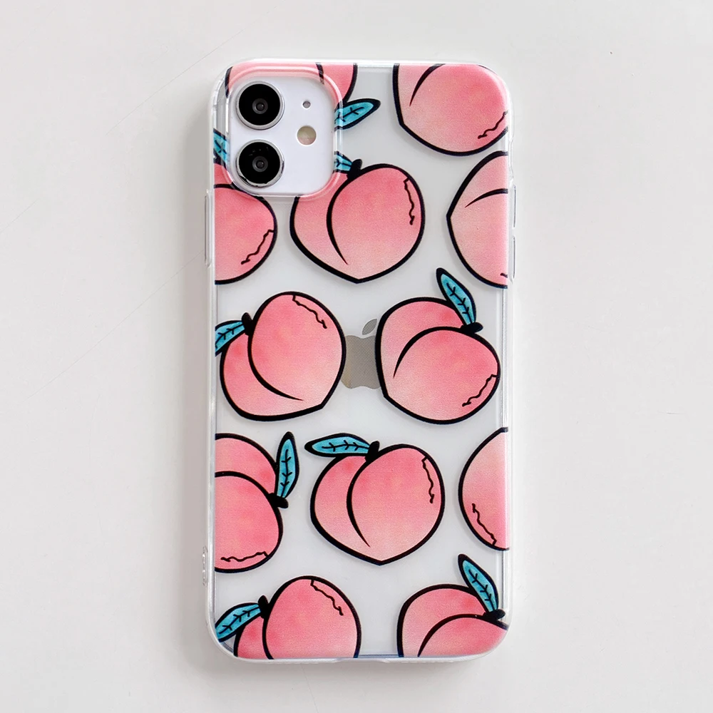 

LOVECOM Cute Cartoon Fruit Peach Phone Case For iPhone 11 Pro Max XR XS Max X 8 7 6 6s Plus Soft TPU Clear Phone Back Cover