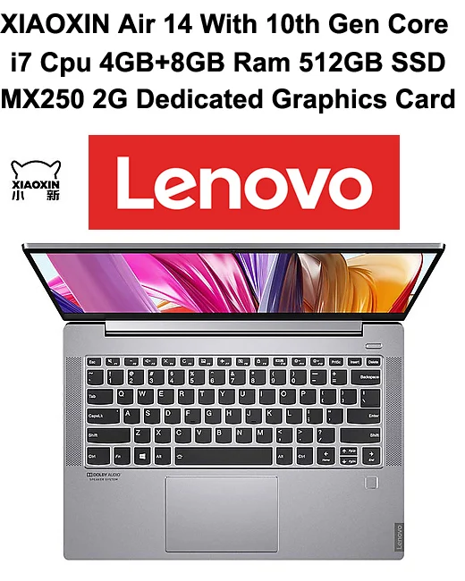 Ноутбук Lenovo Xiaoxin Air 14 дюймовый ноутбук с новейшим 10 дюймовым процессором Core i7 4 Гб +