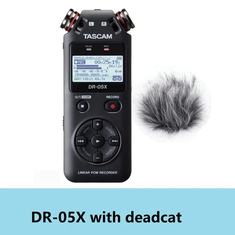 with deadcat TASCAM DR-05X портативный ручной стерео цифровой диктофон линейный PCM рекордер Запись голоса MP3 запись ручка - Цвет: with deadcat