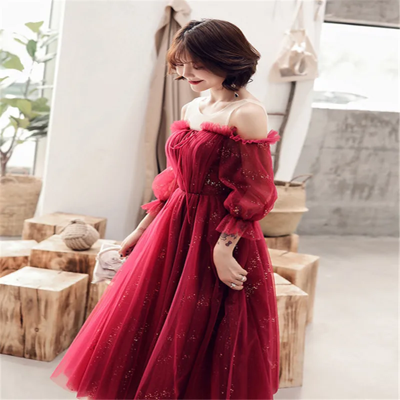 

Mid-Sleeve Sexy Vintage Evening-dress Banquet Host Elegant Party Noble Prom-dress Wedding Bridesmaid Engagement Party Daily