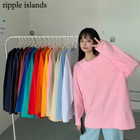 ripple islands 100 pure cotton oversized t shirt color top women womens t shirt long sleeve solid color bottoming shirt