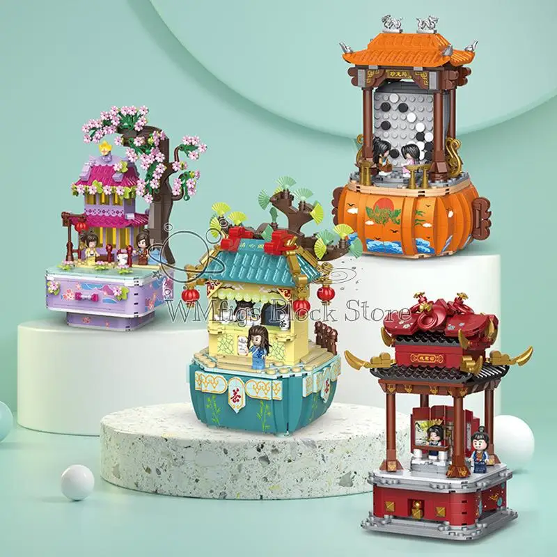 

Chinese Style Architecture Design Pavilion Tower Pavilion Stage Creative Building Block Storage Box Kid Toy Puzzle Gift Ornament