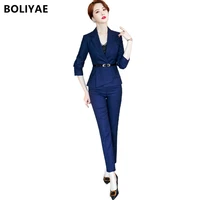 boliyae professional pants suit womens spring autumn fashion long sleeve blazers and trousers office ladies coat work wear trf