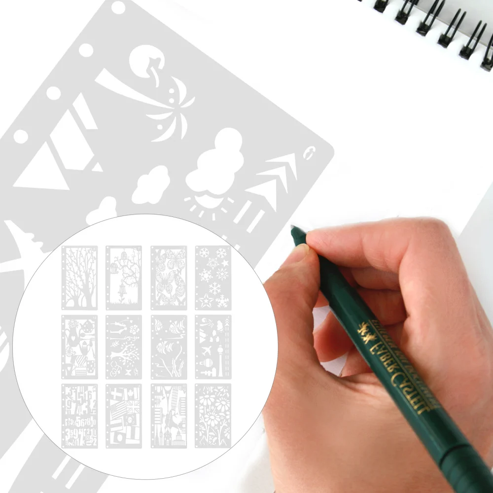 

1 Set 12pcs Drawing Templates DIY Hollow-out Templates Album Painting Moulds