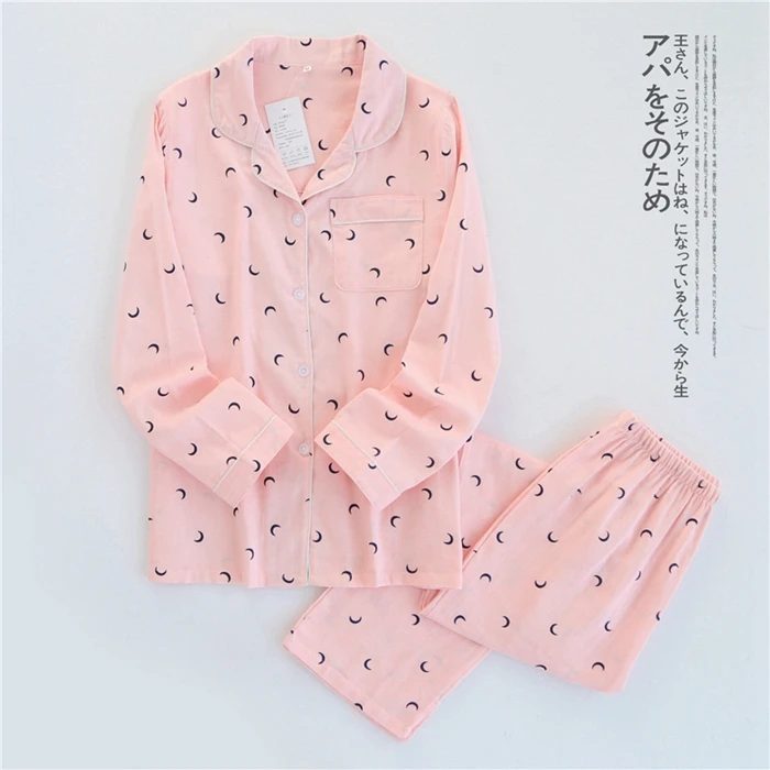 100% Gauze Cotton Women Pajamas Set Spring Autumn maple leaf summer Cute Sleepwear Casual Homewear Female Pyjamas
