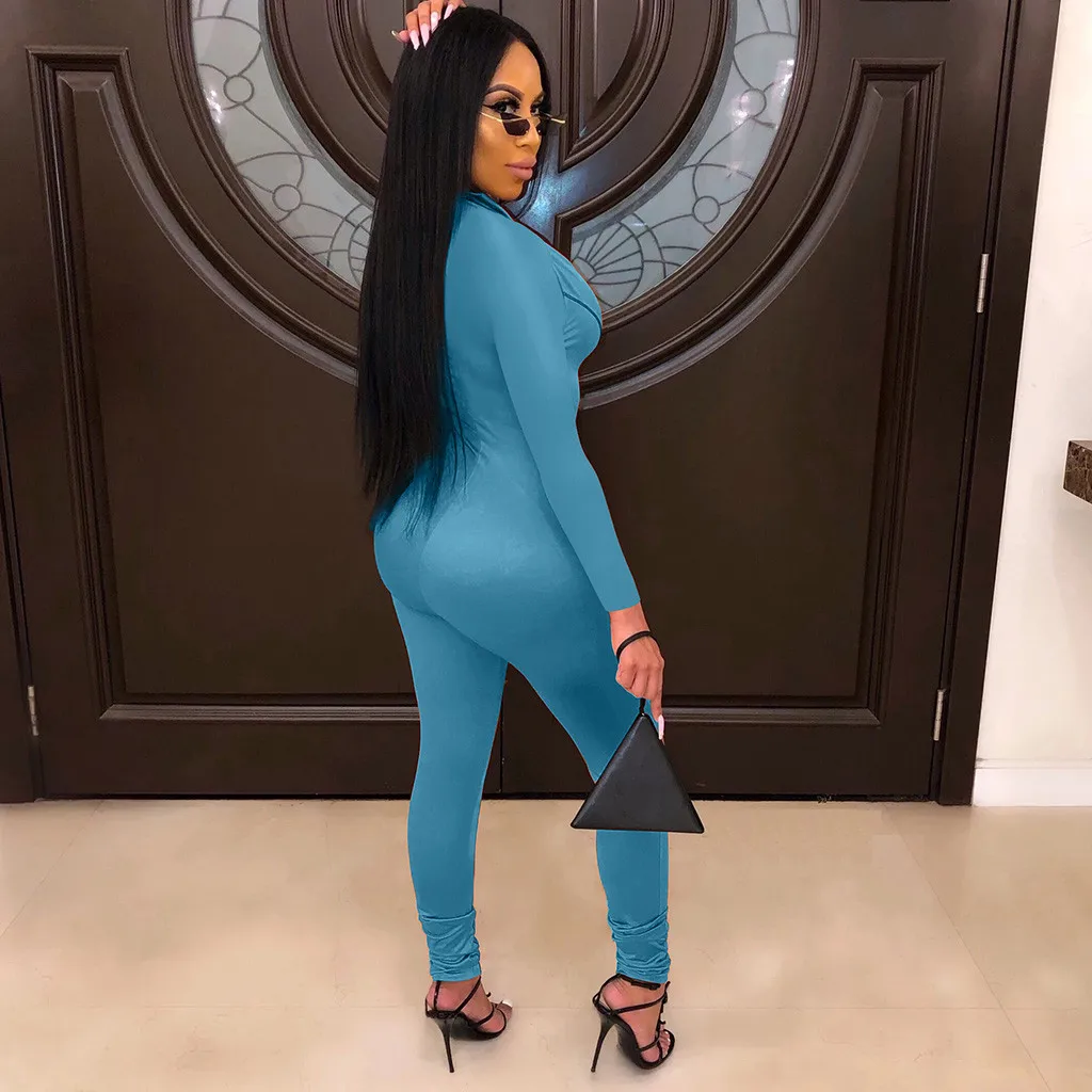feitong sexy rompers womens jumpsuit V-Neck Belted Jumpsuit Party Club Playsuits Long Sleeve Jumpsuits Tight Overalls 9M3