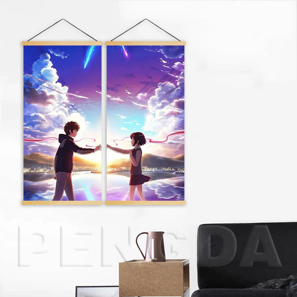 Настенная Картина на холсте 2 панели аниме ваше имя плакат деревянный свиток