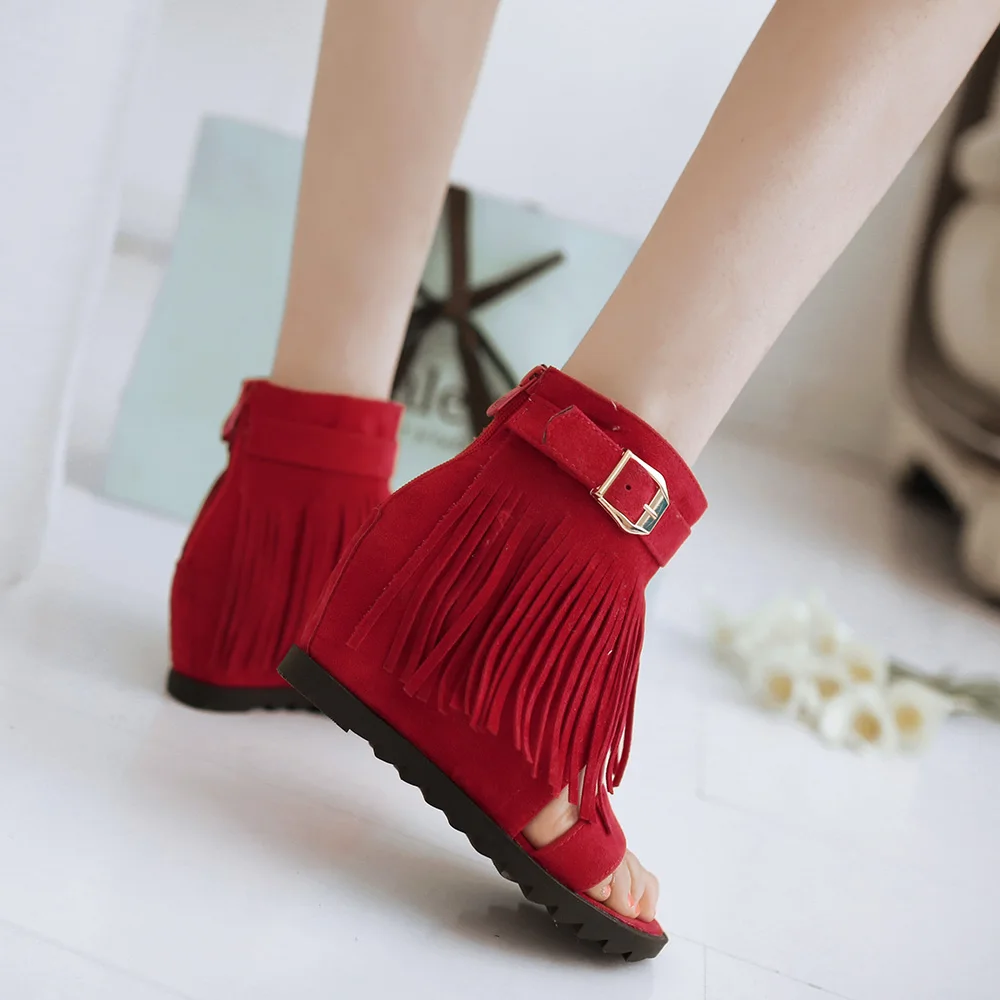 

Summer fashion European and American fringed suede casual women's sandals wedge high heel open toe zipper high heel women shoes
