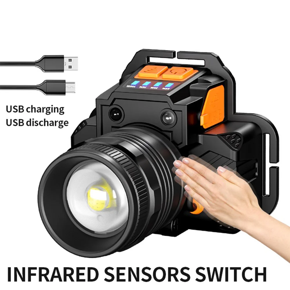 

L9 Sensor Portable Headlamp Rechargeable Powerful HeadLamp With Built-in 2*18650 Battery Head Flashlight LED Fishing Headlight