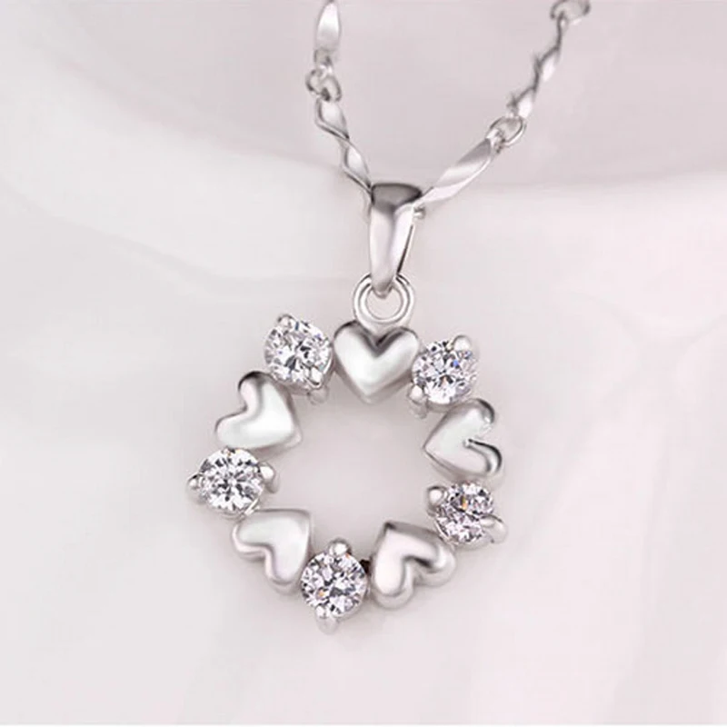 

Charm 925 Sterling Silver Necklace For Women Jewelry Fashion Heart Flower Zircon Necklaces Lady Valentine's Day Gifts Hot KOFSAC