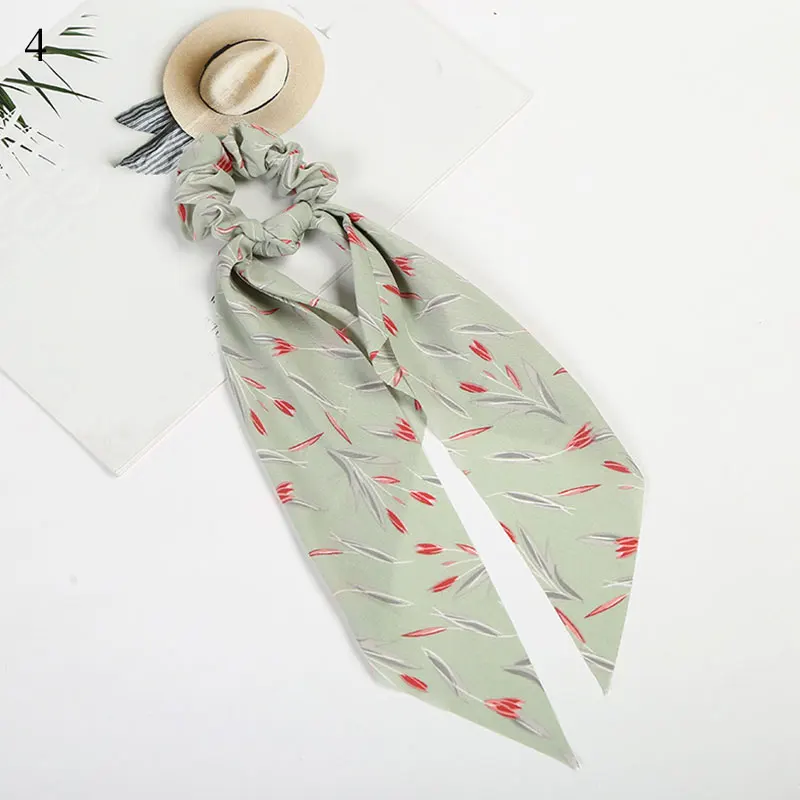 Женская резинка для волос с цветочным принтом шелковая эластичная лента