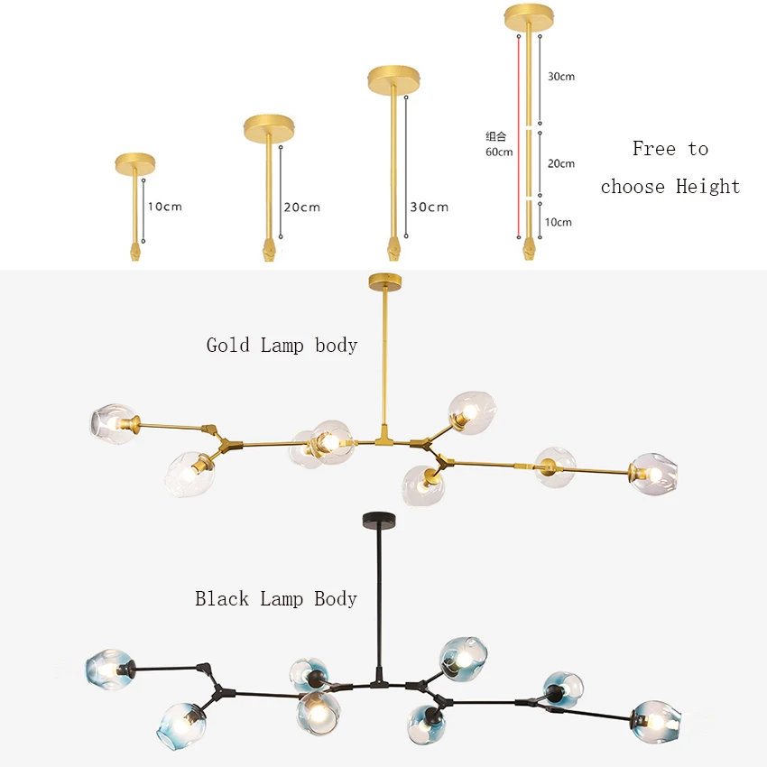 Современный чердак Led люстра Черное золото Hanglamp лестница столовая спальня Шар