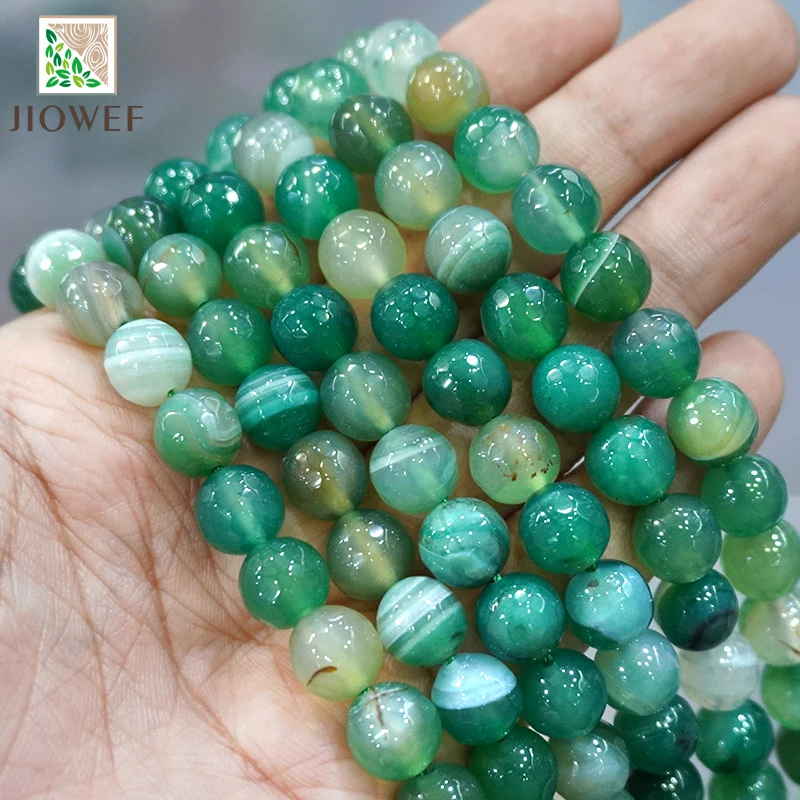

Natural Faceted Striped Green Agates Onyx Round Beads DIY Bracelet Accessories For Jewelry Making 15'' Strand 4/6/8/10/12mm